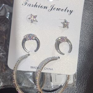 NEW Elegant Silver and Multicolor Crystal Hoop Earrings Set